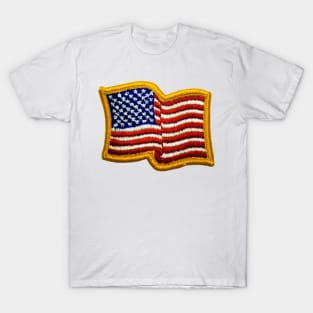 Embroidery American Flag Sticker T-Shirt